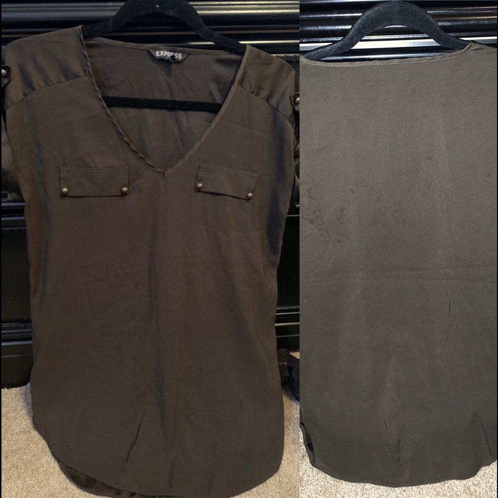 Black cap sleeve silk blouse